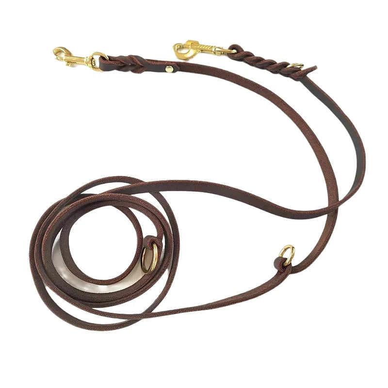 Two big Dog Leash Braided Real Leather Double Leashes P chain Collar Multifunctional Long Short Large Dog Walking Training Lead