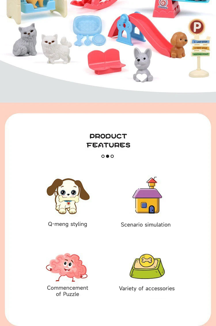 Dog Doll Set Puppy Pretend Play Toys Children Play House Accessories Pet House Scene Games Toys Kids Sensory Dog Pet Basket Toys