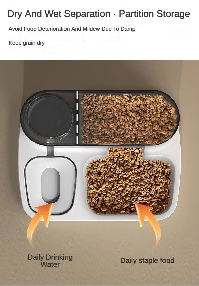 2 in 1 Pet Automatic Feeder & Water Fountain Large Visible Food Storage Auto Food Dispenser for Dogs Cats