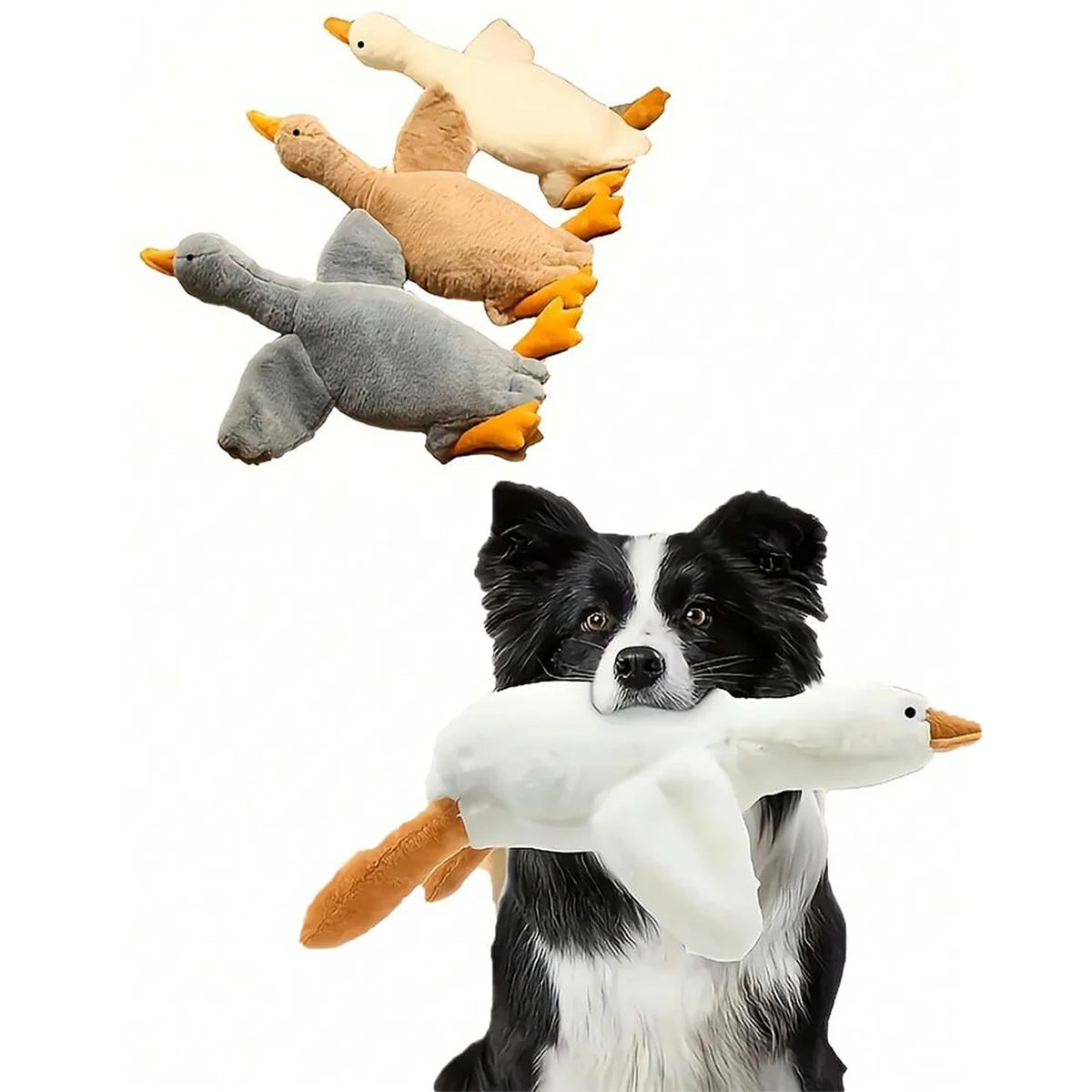 A Set of Soft Duck Plush Toys in White/Grey/Brown, Suitable for Cats and Dogs to Play With, Helping Them Play and Expend Energy, Suitable for Small to Medium-Sized Pets (Large Pets May Bite, so They Are Not Recommended for La