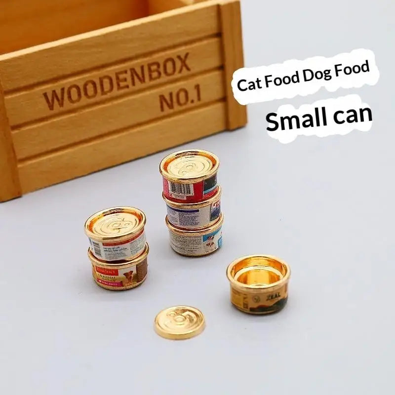 [J] 1/5Pcs Pretend Play Toys 1/12 Dollhouse Simulation Cat/Dog Can Mini Pet Food Toy Dolls House Home Decorations