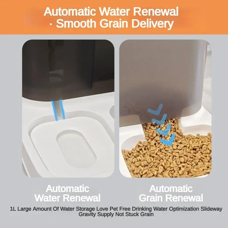 2 in 1 Pet Automatic Feeder & Water Fountain Large Visible Food Storage Auto Food Dispenser for Dogs Cats