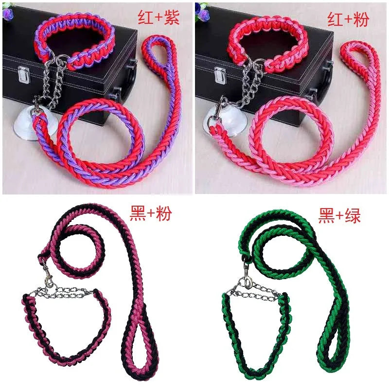 Dog Leash with P Chain Collar Traction Rope Dog Lead for Smal Large and Medium Dogs