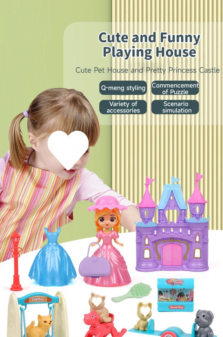 Dog Doll Set Puppy Pretend Play Toys Children Play House Accessories Pet House Scene Games Toys Kids Sensory Dog Pet Basket Toys