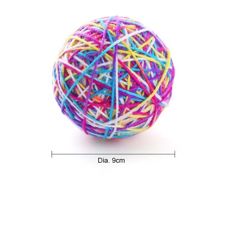 Dia. 9cm Cute Cat Dog Toys Pet Dog Cat Toy Colorful Wool Round Ball with Small Bell Rainbow Toy For Dog Cat Chewing Playing