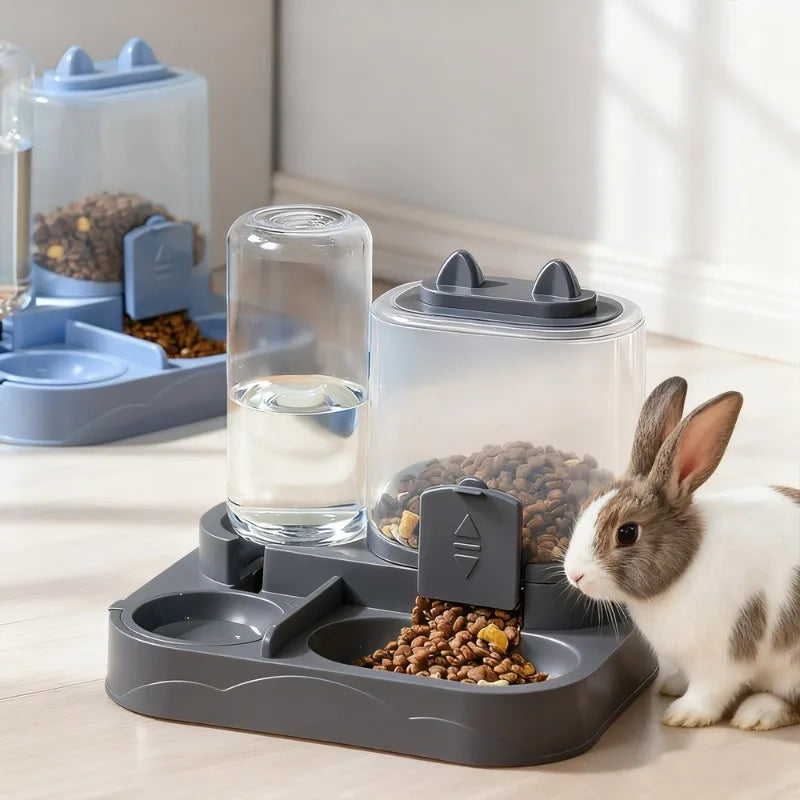 1 PC 2-in-1 Automatic Feeder with Controllable Food Amount for Small Animal Pets Rabbits Cats Dogs Feeder Bowl with Drink Bottle