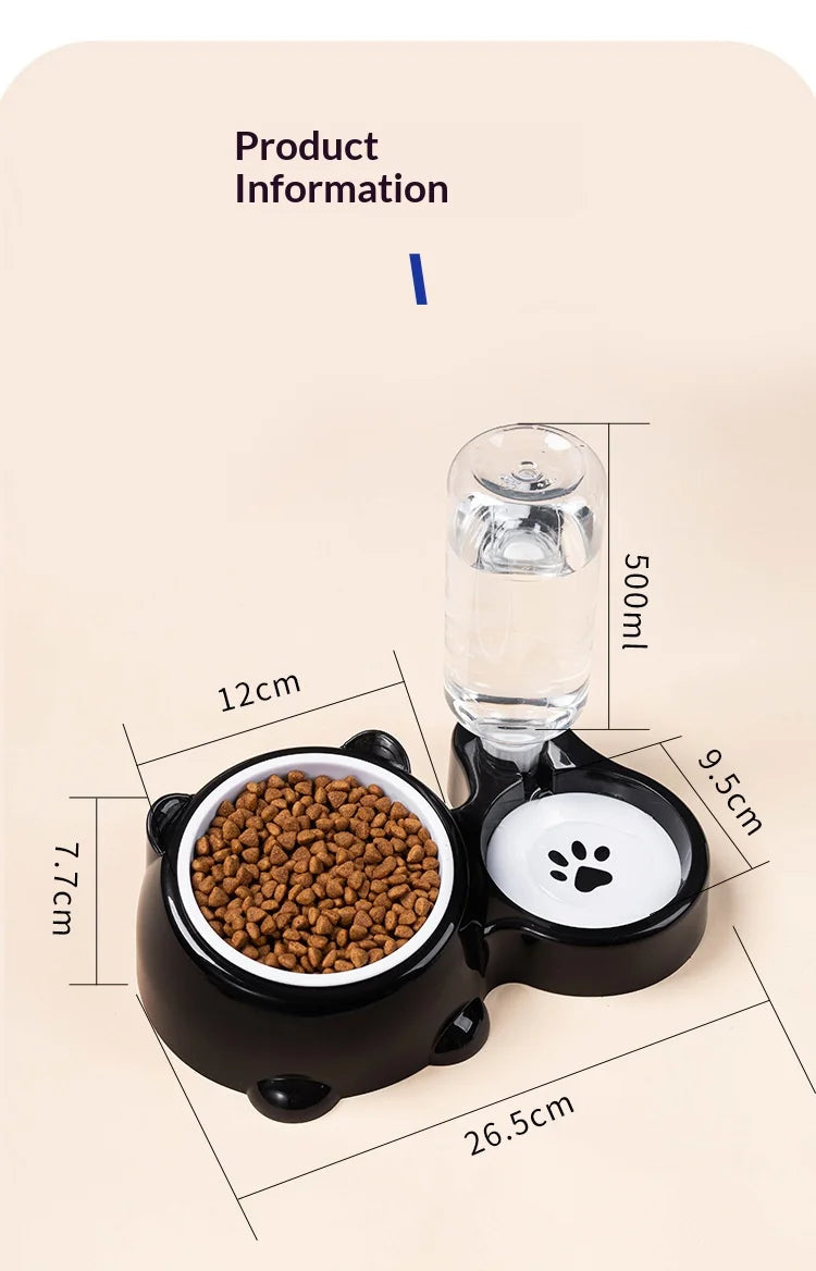 Pet Bowl 2-in-1 Auto Water Feeder, Tilted Elevated Cat Dog Bowl for Food & Water, Anti-Choking Slow Feeder Dish for Pets